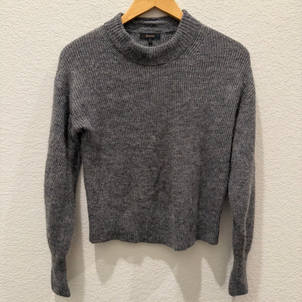 Quince Gray Alpaca Wool Blend Mock Neck Ribbed Knit Sweater Womens Large